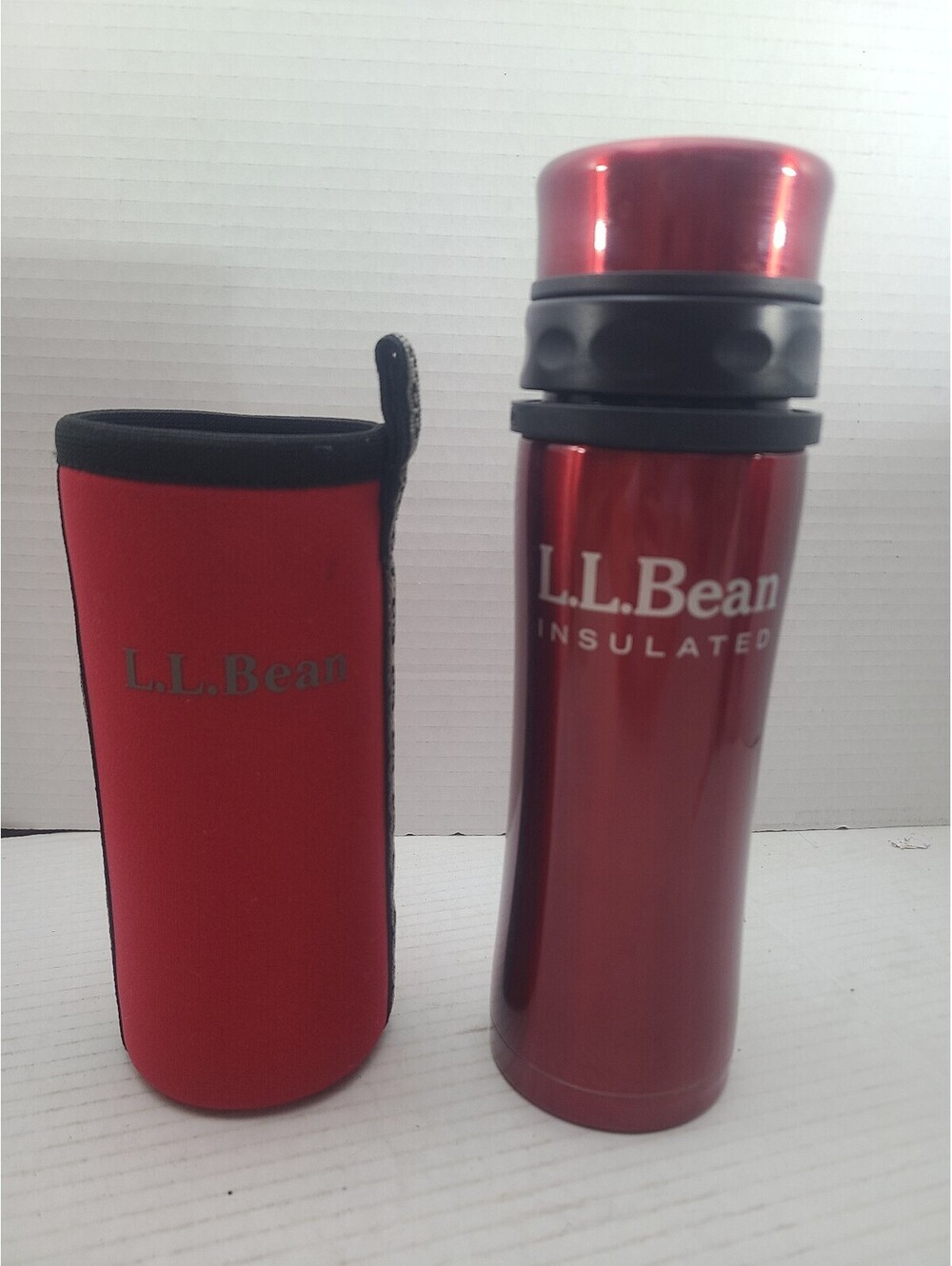LL Bean Red Insulated Stainless Water Bottle W/ Matching Sleeve
